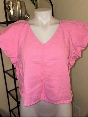 Marc New York Pink V-Neck Flutter Sleeve Crop Top